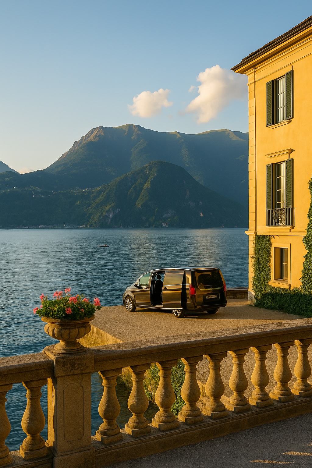 Luxury private tour on Lake Como with Minivan Italy chauffeur service — elegance, comfort, and breathtaking lake views