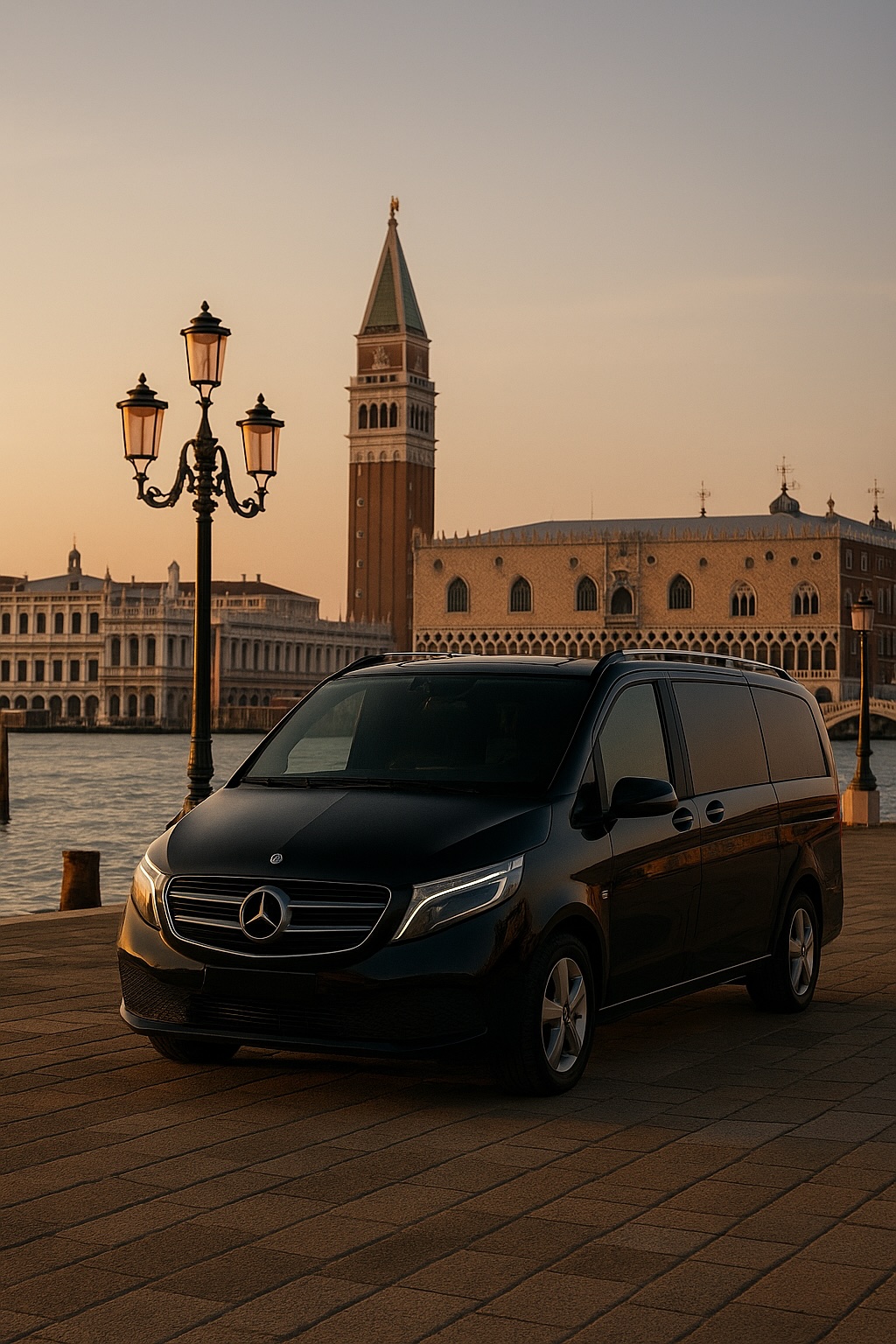 Luxury Mercedes V-Class in Venice for private chauffeur tour from Milan