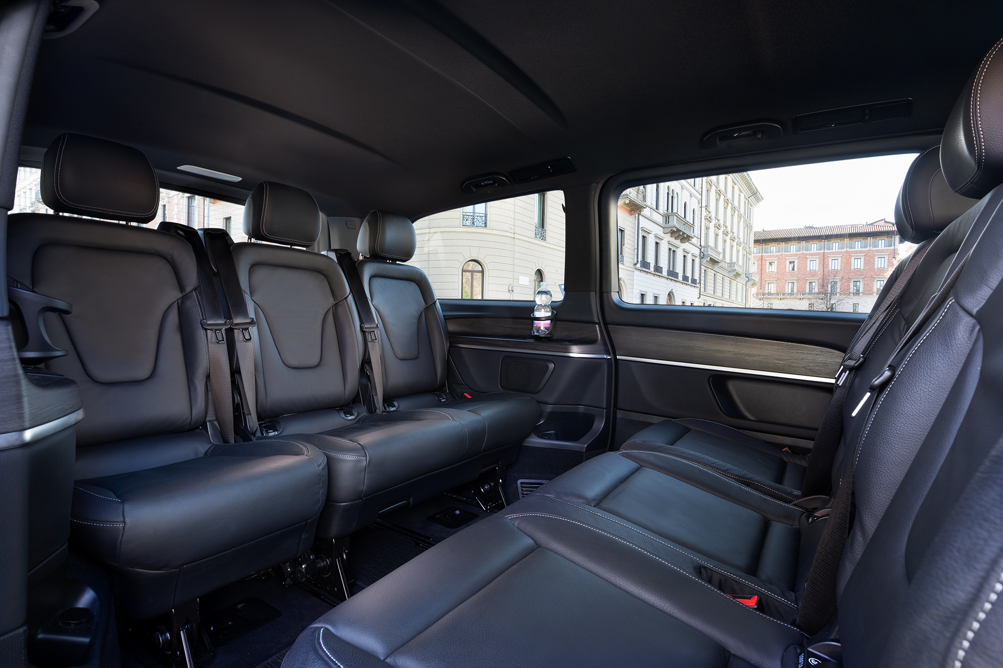 Interior of Mercedes-Benz V-Class used for luxury chauffeur service in Milan